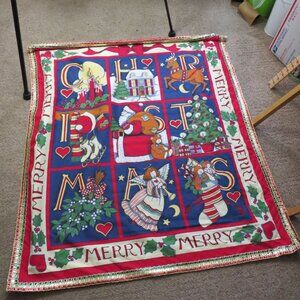 Susan Winget FABRIC Christmas Wall Hanging w Wood dowl 40x34 sewn